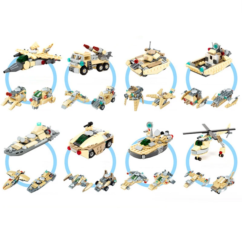 

8 in 1 Military Series Helicopter Attack Building Blocks Aircraft Navy Armed Soldier Model Blocks Bricks Toys For Children Gift