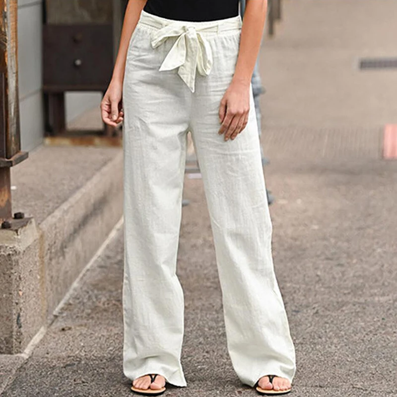 

Spring Summer New Casual Women Wide Leg Pants Loose Thin Drape High Waist Straight Wild Elegant Lady Solid Bow Pants Trousers