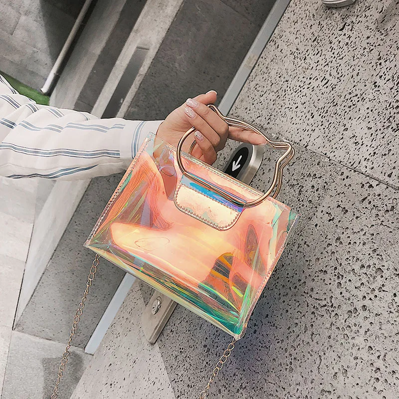 Пляжная женская сумка цветная прозрачная гелевая Портативная на цепочке