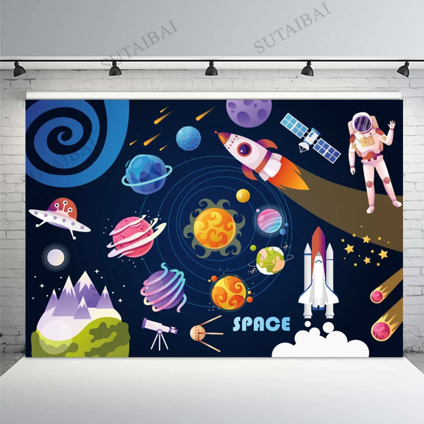 

Satellite Spacecraft Planet Space Astronaut Backdrop Boy Birthday Party Decoration Background Photography Photo Booth Studio