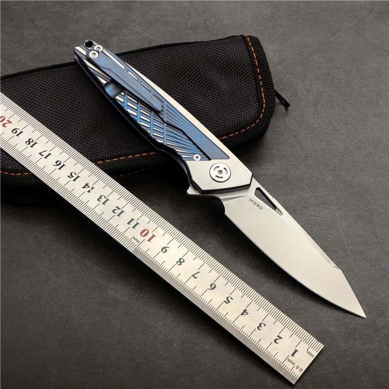 

New M390 Powder Steel Folding Knife camping portable pocket hunting knife titanium alloy handle outdoor EDC self defense tool