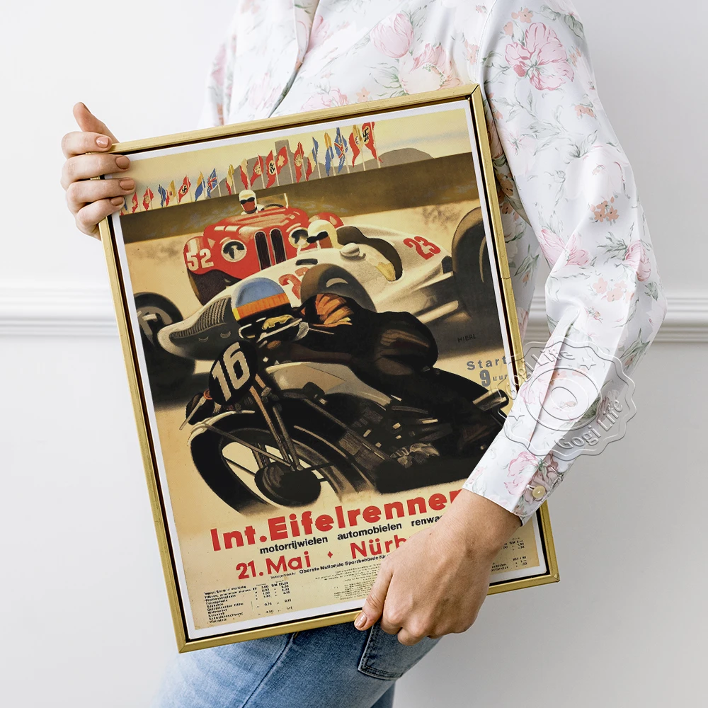 

German Motorcycle Racing Vintage Prints Poster, Nurnburgring Eifelrennen Auto Tournament Wall Stickers, Bar Pub Club Wall Decor