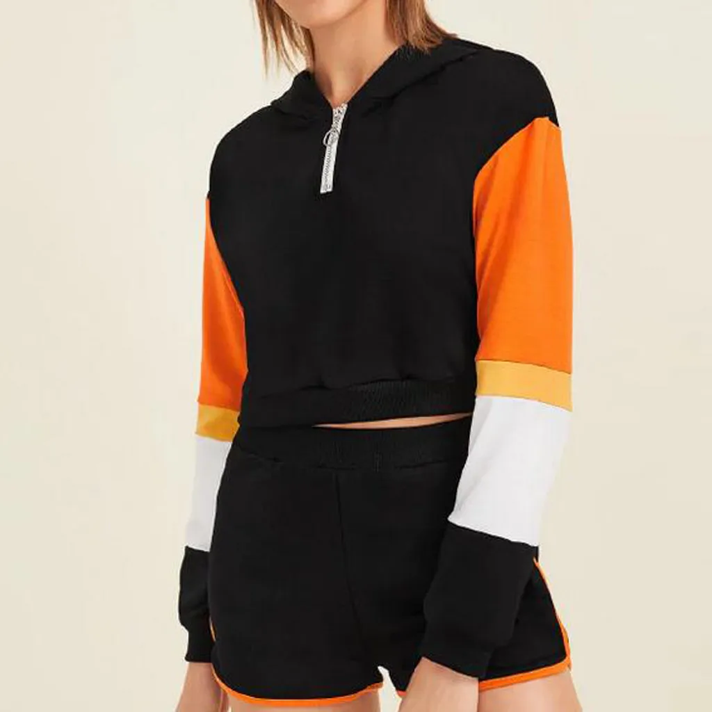 Пуловер в стиле пэчворк топы Осенняя толстовка пальто Женская на молнии джемпер