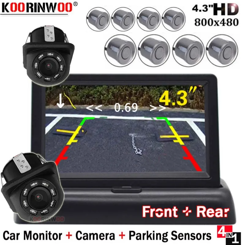 

Универсальный Автомобильный парктроник Koorinwoo с приборным монитором, видеосистемой, парковочные датчики 8, черный, серебристый цвет, Автомоб...
