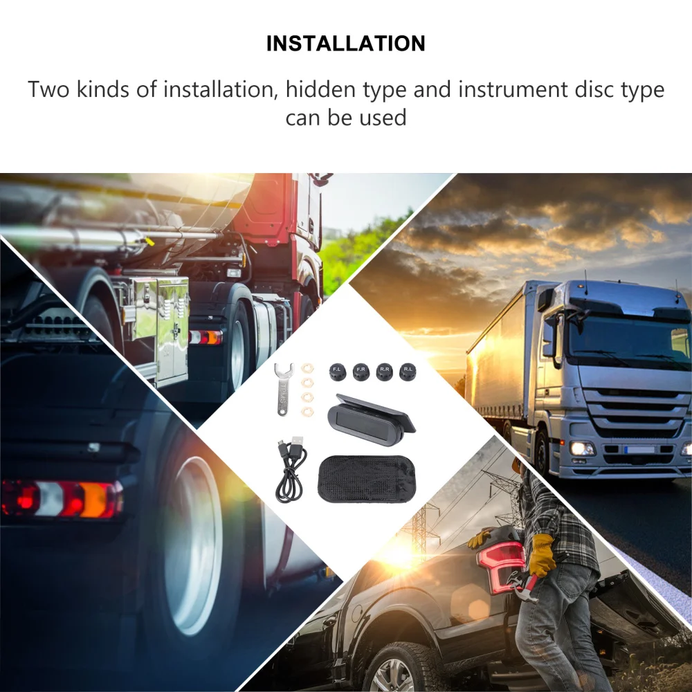 

Internal and External Universal Tire Detection Monitor Wireless Solar Tire Pressure Detector Black (with Battery)