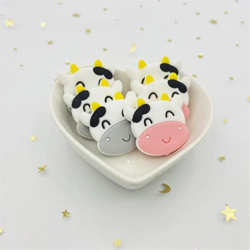 50 шт Мини Силиконовые бусы в виде коровы DIY Детская игрушка для прорезывающихся