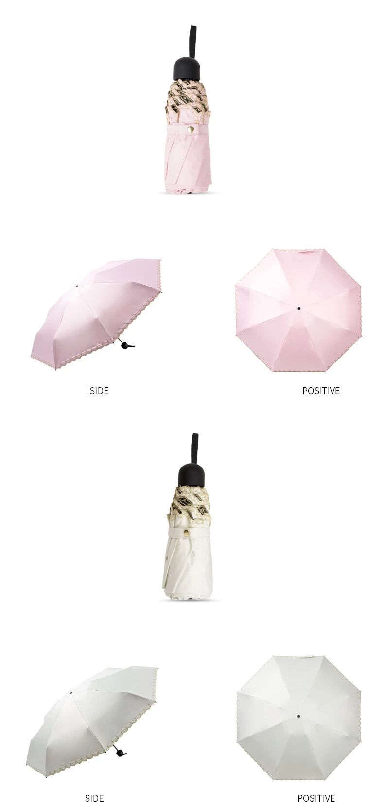 Girls Romantic Embroidery Lace 5-Folding Umbrella Women Anti-UV Sunny Umbrellas Portable Mini Travel Waterproof Umbrellas