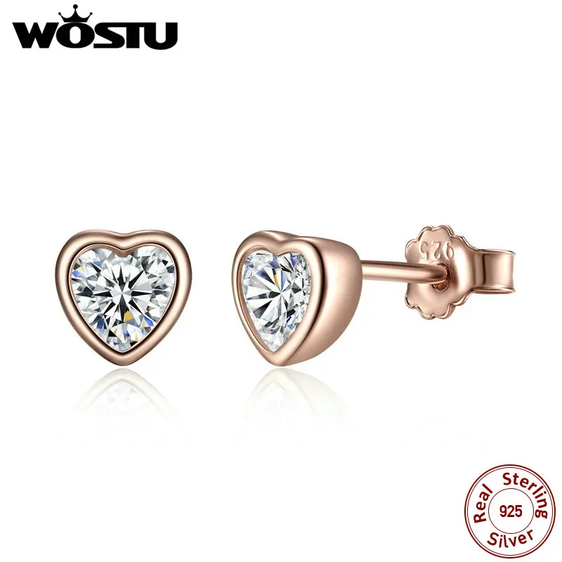 

Real 100% Real 925 Sterling Silver & Gold Color One Love Heart Stud Earrings For Women Female Authentic Original Jewelry XCHS452