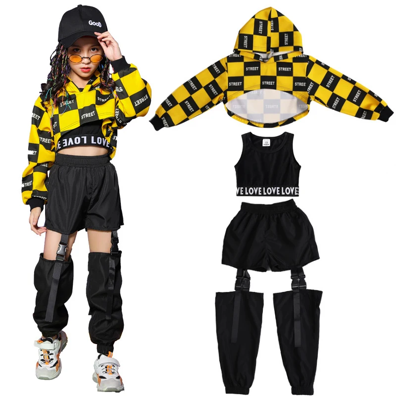 

Kid Cool Hip Hop Clothing Hoodie Sweatshirt Shirt Top Crop Hollow Causal Pants for Girl Jazz Ballroom Dance Costume Clothes Wear