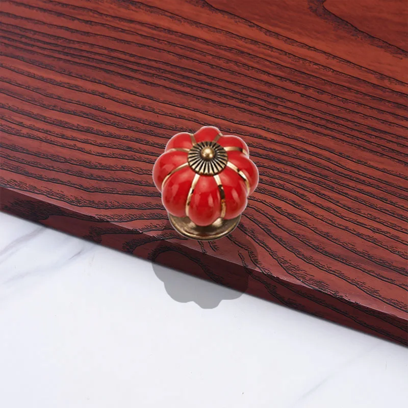 

2 Pcs/Set Vintage Pumpkin Ceramic Door Knobs Cabinet Drawer Cupboard Kitchen Pull MYDING