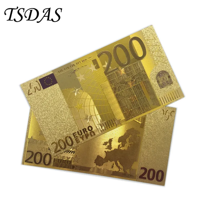 Оптовая продажа 100 шт./лот красочное изображение Золотая банкнота Европы 200 24K