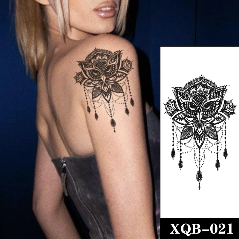 

Owl Mask Waterproof Temporary Tattoo Sticker Black Jewelry Necklace Rose Totem Fake Tattoos Flash Tatoos Arm Body Art Women Men