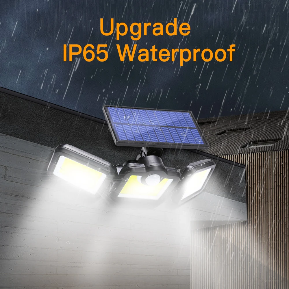 

171 COB Solar LED Light Outdoor 3 Head Motion Sensor 270 Wide Angle Illumination Waterproof Lights Wall lamp for Garden Garage