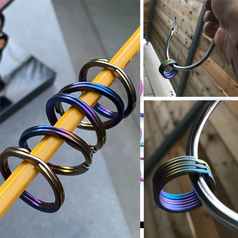

Rainbow Anodized Titanium Split Key Ring Keychain Colorful Large Round Split Multicolor EDC Circle Outdoor Tool Accessories