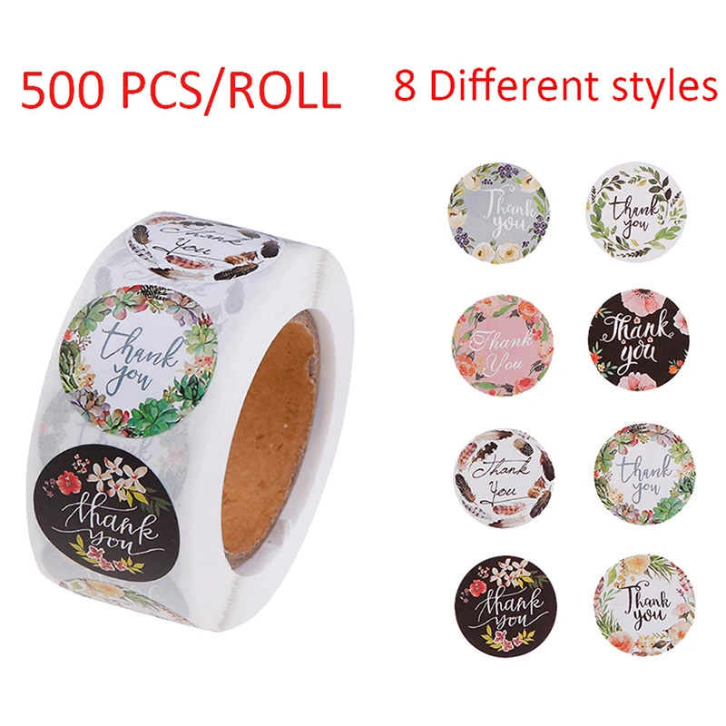 

500Pcs/Roll 8 kinds of styles thank you stickers per roll stationery sticker Thank you Adhesive Stickers Sealing Label Stickers