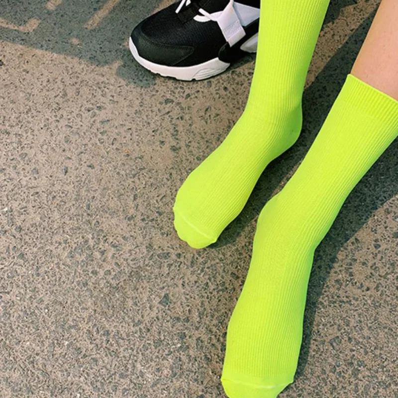 

Парные/унисекс неоновые розовые флуоресцентные зеленые носки для женщин 2021 новые модные спортивные повседневные хлопковые Смешные Милые н...