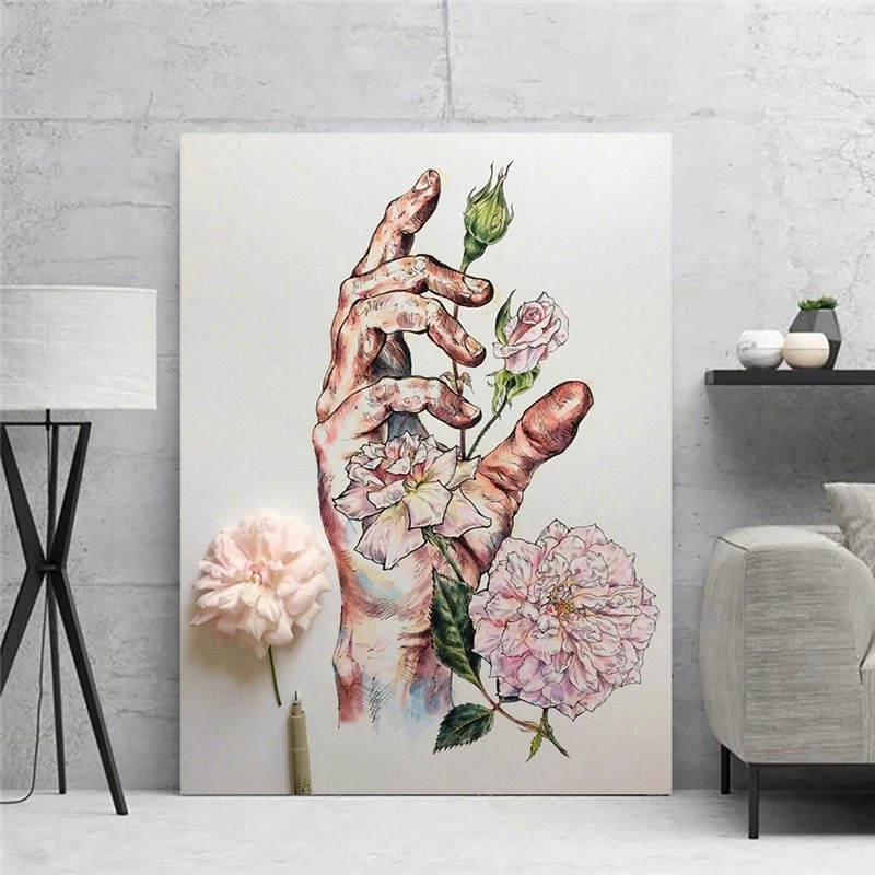 

Wall Art Fingers Tableau Flowers Hand Canvas Painting Modern Home Decor HD Printed Modular Pictures Frame For Living Room Poster