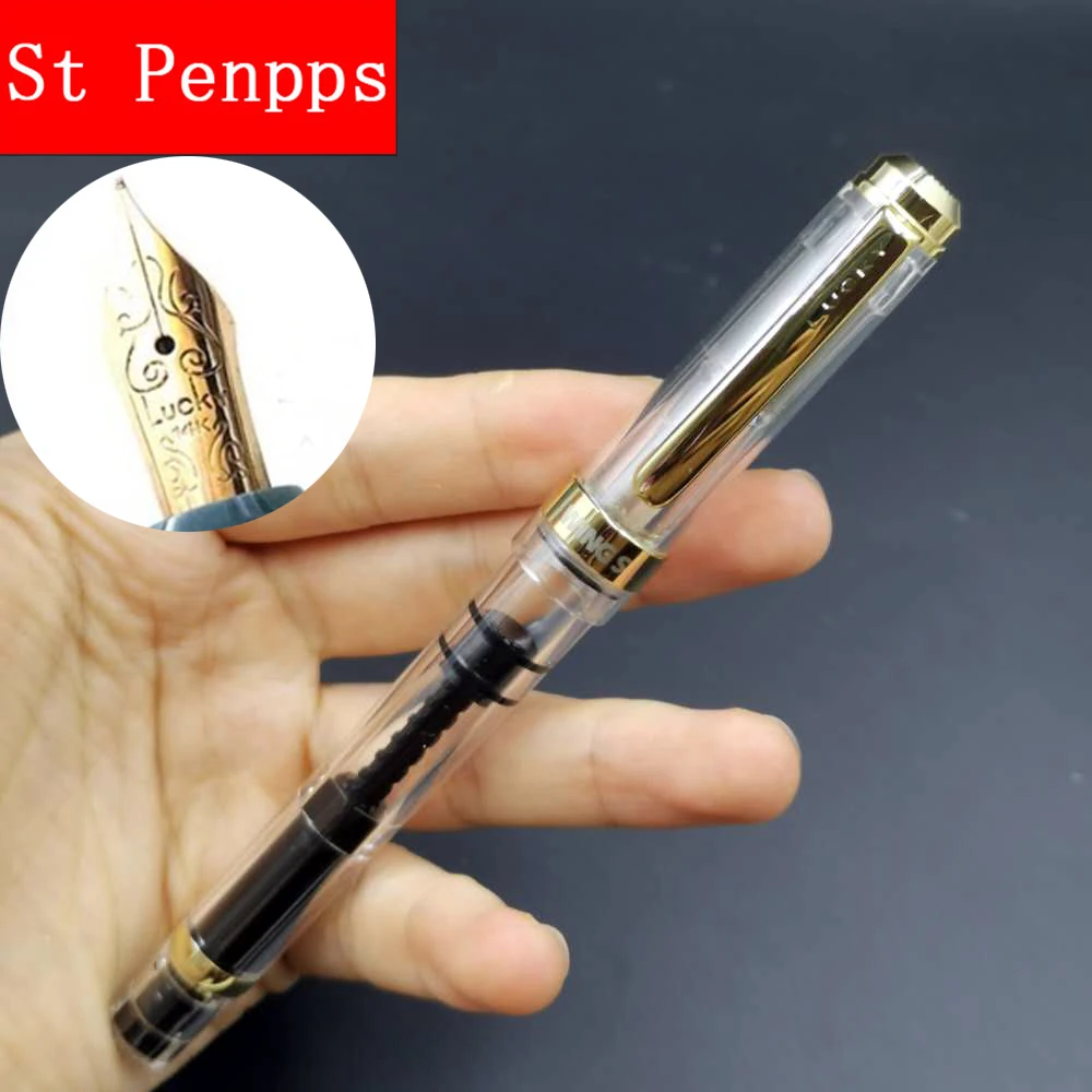 Wing Sung 698 прозрачный поршневой авторучка чернильная ручка 14K золото Expose Fine Nib