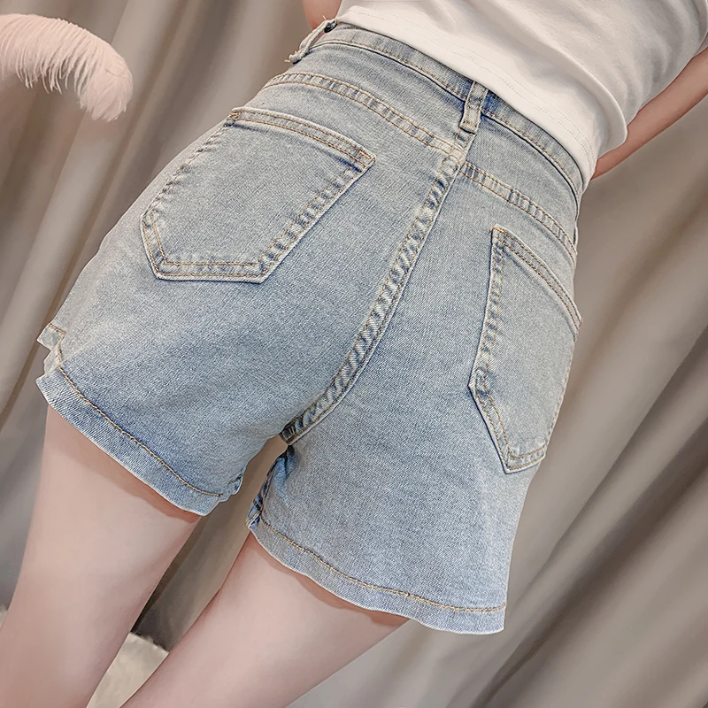

Denim Shorts Women's Summer 2021 New Korean Style Heavy Industry Beads Diamond-Embedded Slim Fit Slimming Versatile Split Hot