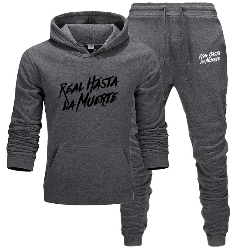 dark gray Спортивный костюм для мужчин, комплект спортивной одежды, флисовая толстовка с капюшоном, костюм с буквенным принтом, Malechandal hombre, Осень-зима, толстовка с капюшоном+ штаны, комплекты уличной одежды - Цвет: dark gray