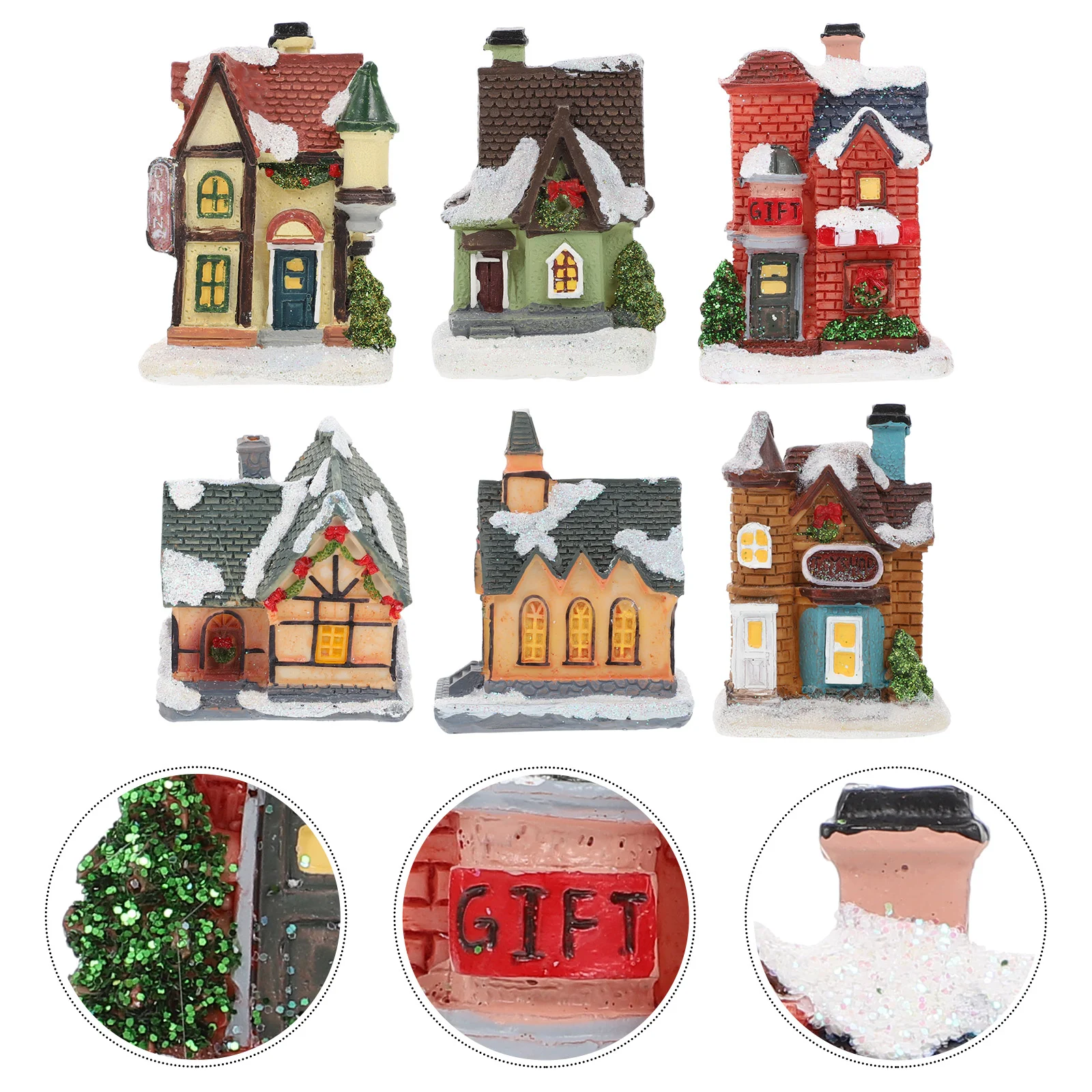

6Pcs Resin Landscape Luminous House Creative Desktop Decor Home Xmas Adornment