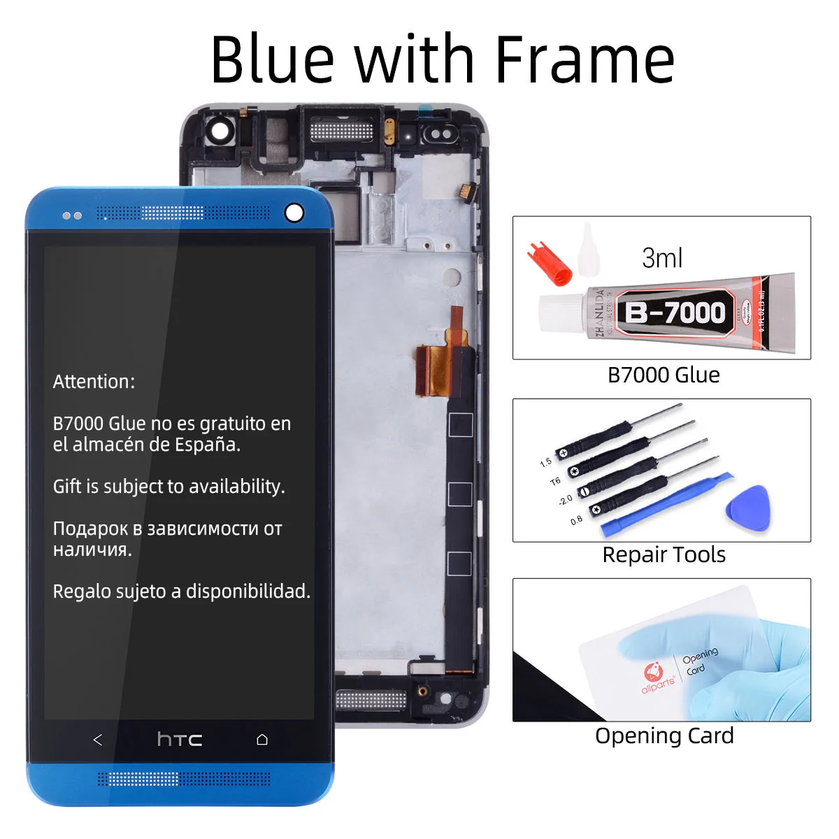 with Frame Blue Дисплей для HTC ONE M7 801e LCD в сборе с тачскрином на рамке черный красный золотой синий Серебряный - Цвет: with Frame Blue