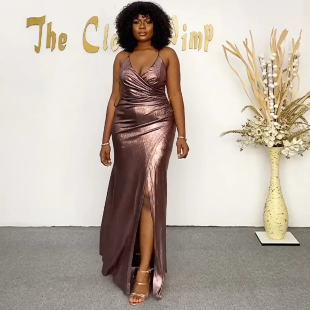 

2021 Autumn Women Dresse Sexy Sling Bronzing Long Nightclub Party Evening Bandage Dress Plus Size Ruched Women's Strapless Dress