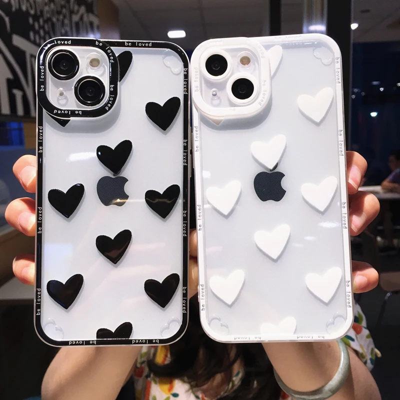 

Fashion Cute Love Heart Clear Phone Case For iPhone 13 Pro Max 12 11 X XS XR 7 8 Plus SE 2020 Transparent Soft Shockproof Cover