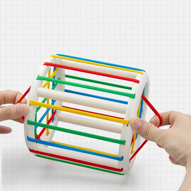 

D7WF 1Set Geometric Toy Shape Color Matching Toy Fine Motor Skill Training Cube Brain Developmental Block with Elastic String