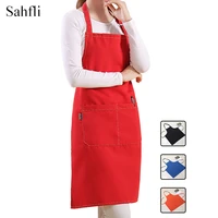 modern and simple pure color creative adjustable buckle hanging neck waterproof polyester sleeveless apron big pocket household