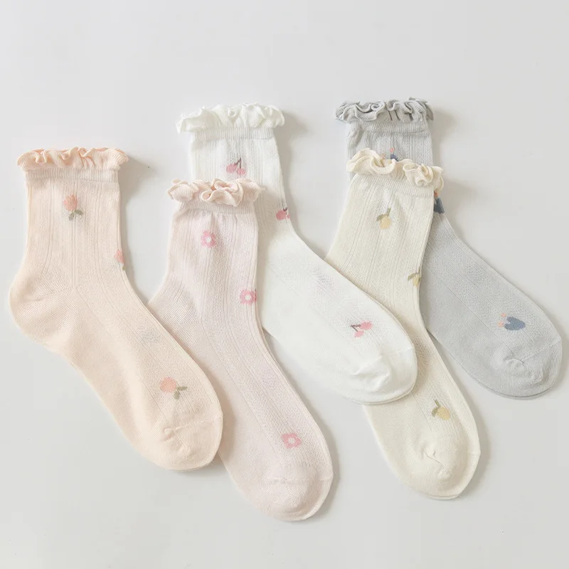 

Spring Autumn Thin Section Mesh Breathable Sweat-absorbent Floral Cotton Sock Maternity Postpartum Special Relaxation Sleep Sock