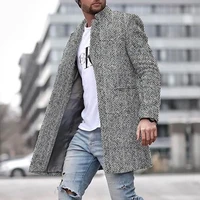 2021 european and american windbreaker mens medium and long solid color suit collar coat fashion texture long warm coat