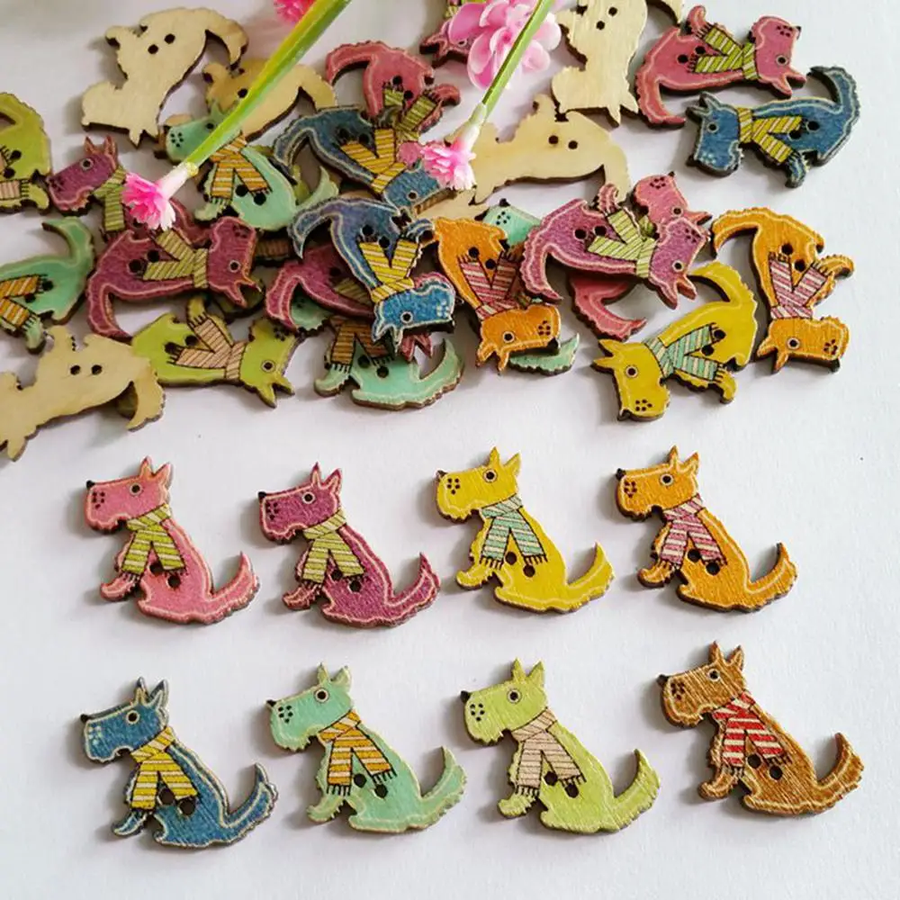 

50 шт., деревянные пуговицы для рукоделия