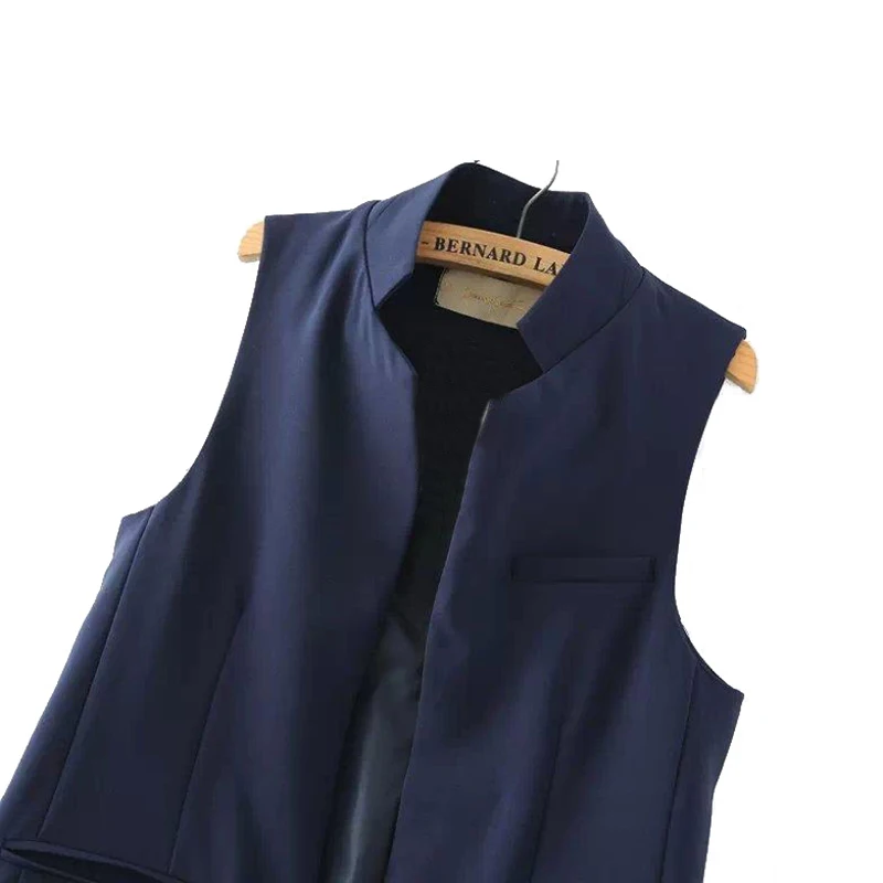 Женский Длинный блейзер-жилет с воротником-стойкой и двумя карманами | Женская