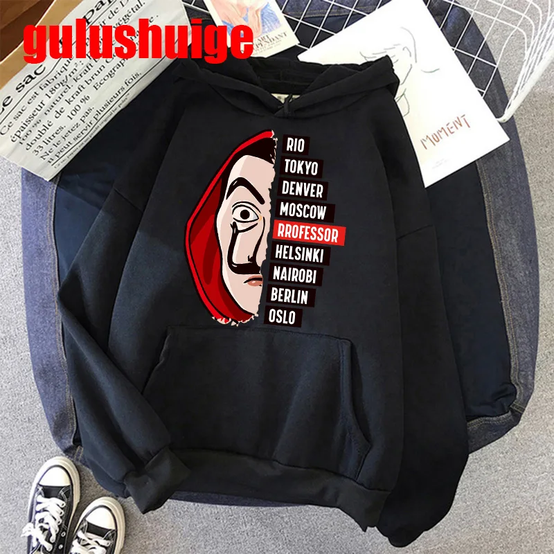 la casa de papel hoodies men unisex top cartoon money heist hooded house of paper kawaii anime cute bella ciao sweatshirt male free global shipping