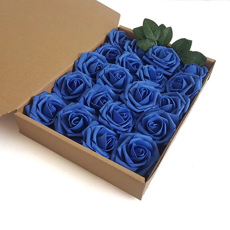 

20PCS 15Color DIY Wedding Bouquet Artificial Rose With Storage Box Silk Fake Flower PE Foam Rose Wedding Car Decor Wedding Decor