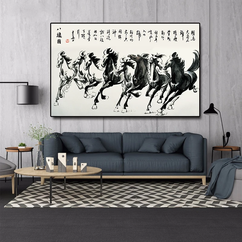 Китайские восемь картины лошадей Печать на холсте Ретро постеры с животными