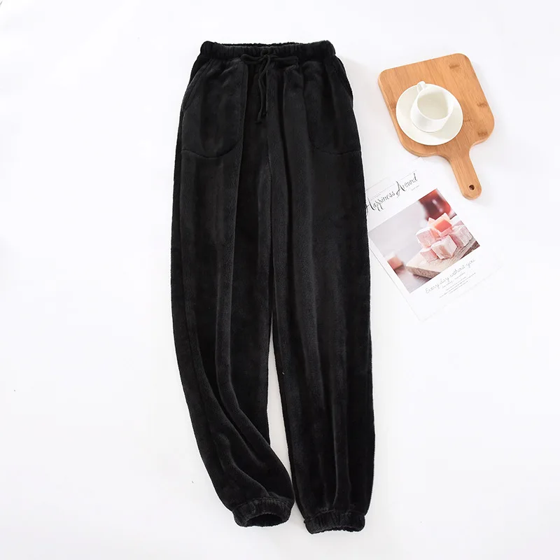 Japanese style new men's home pants thick flannel warm pants autumn and winter large size coral fleece trousers pajama pants
