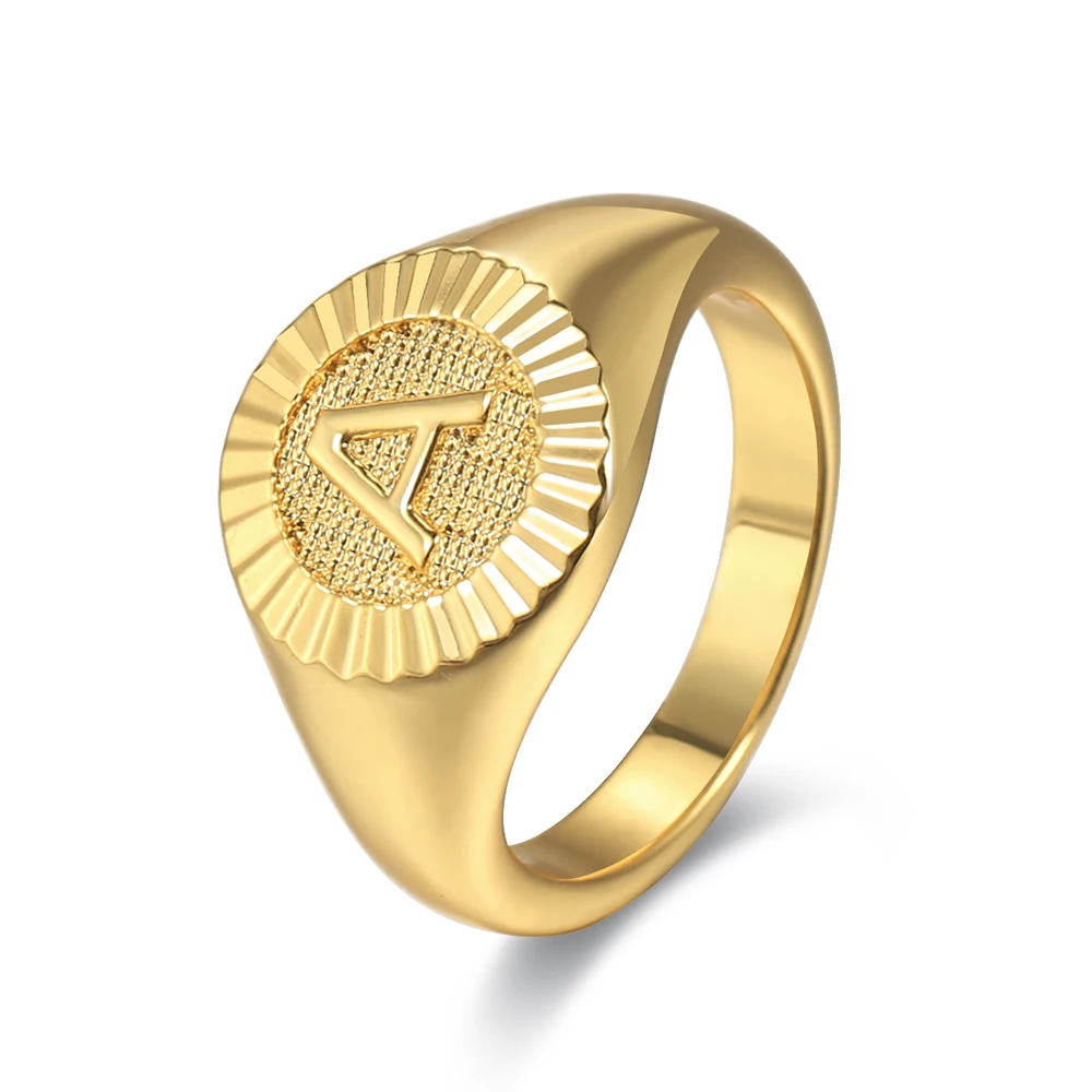 

Gold Color Initial Rings For Women Minimalist Letter Alphabet Name Signet Ring Unique Friend Jewelry Gift Size 7 WholesaleGR74
