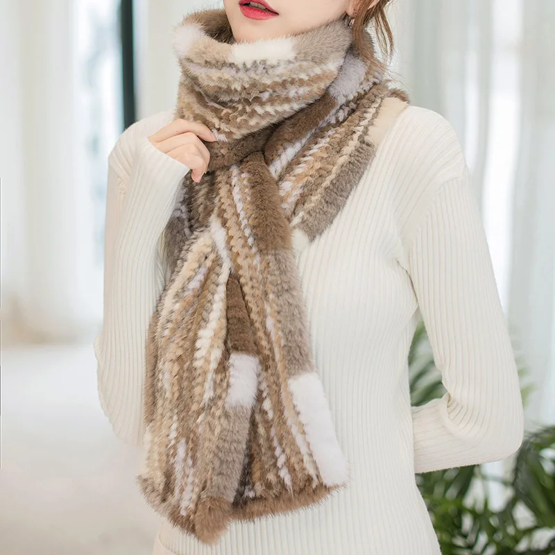 

Besfilin lengthened natural real mink fur scarf muffler hand knitted men's and women's universal Neckline in autumn and winter