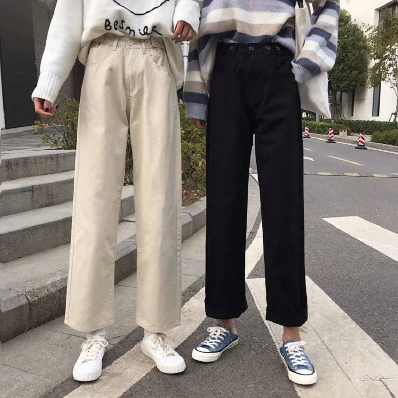 Брюки женские прямые в Корейском стиле повседневные штаны преппи с завышенной