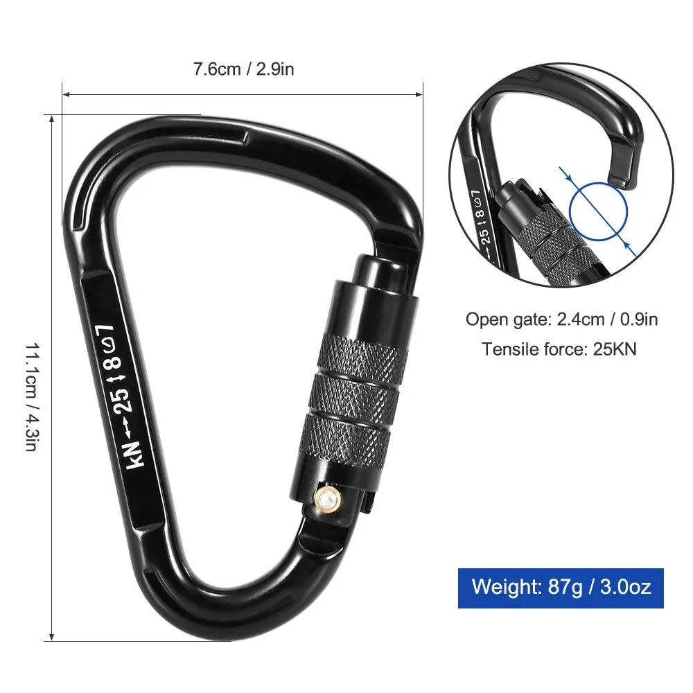 

2pcs 25KN Auto Locking Gate Carabiner Snag Free Clip D-shape Twist Locking Carabiner Quick Clip Climbing Backpacking Rappelling
