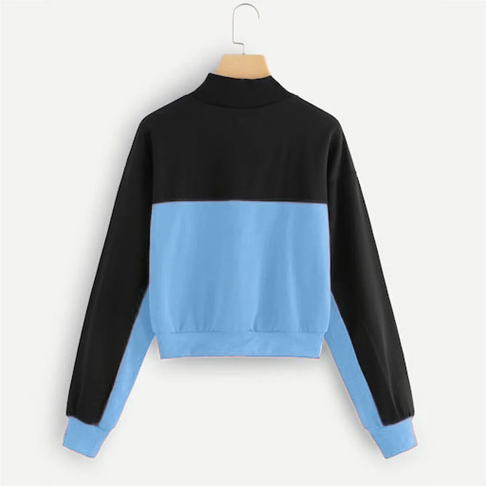 2021 Popular Zipper Las Mujeres Sweetshirts Crop Top Patchwork Red Pullover Top Women Long Sleeve Patchwork Толстовка Женская