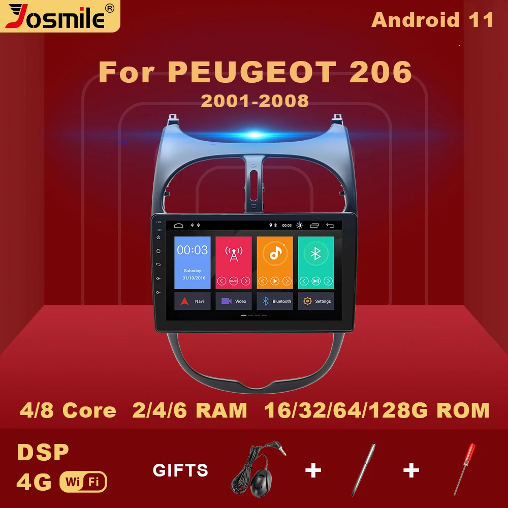

Автомагнитола 2 din, 6 + 128 ГГц, Android 11, для PEUGEOT 206 2001- 2008