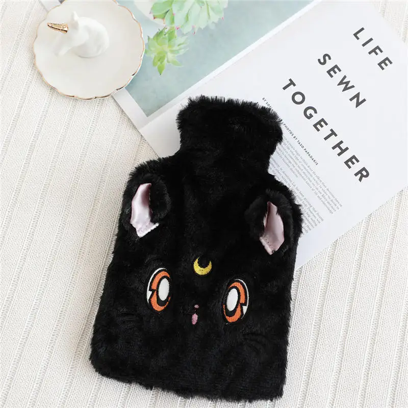 black cat Милый мультфильм Единорог Рука теплая грелка бутылки для воды портативный ручной подогреватель для девочек карманные руки ноги грелка сумки - Цвет: black cat