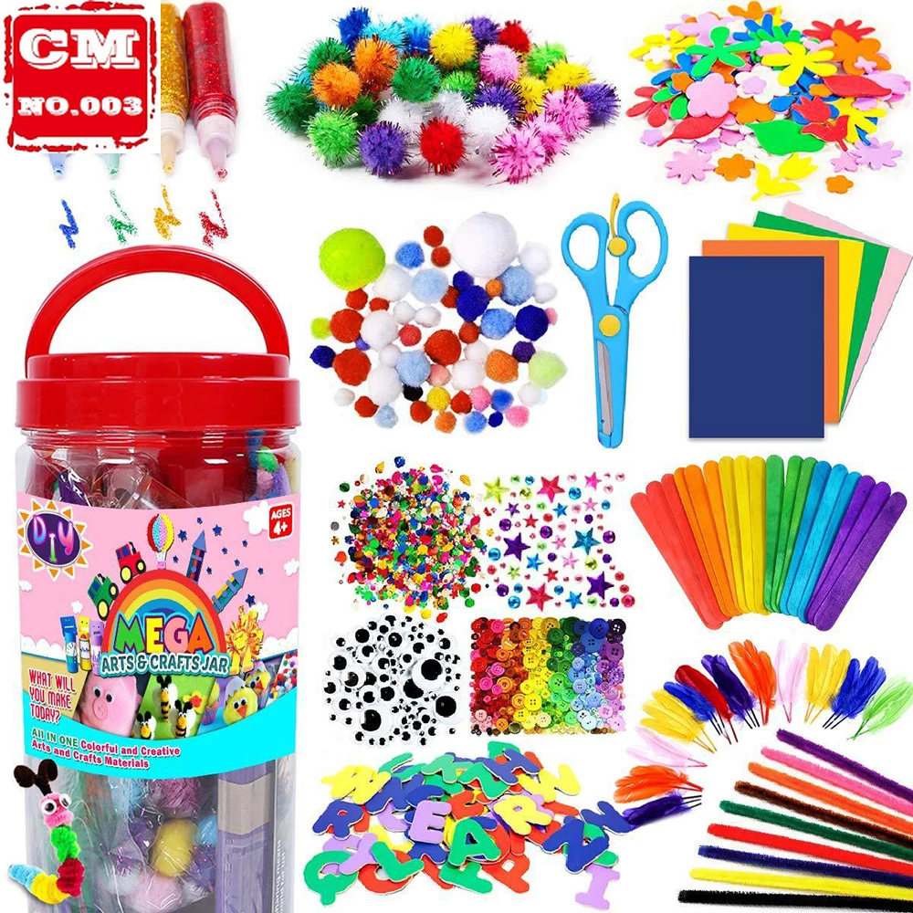 

DIY Crafts Handmade Art Set Felt Fabric Colorful Plush Stickers Pompoms Eyes Paper Material for Children Kids Educational Toys