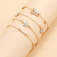 trendy butterfly floret bracelet set gold geometric bracelet 4 piece set female accessories pulseras mujer bracelet jewelri