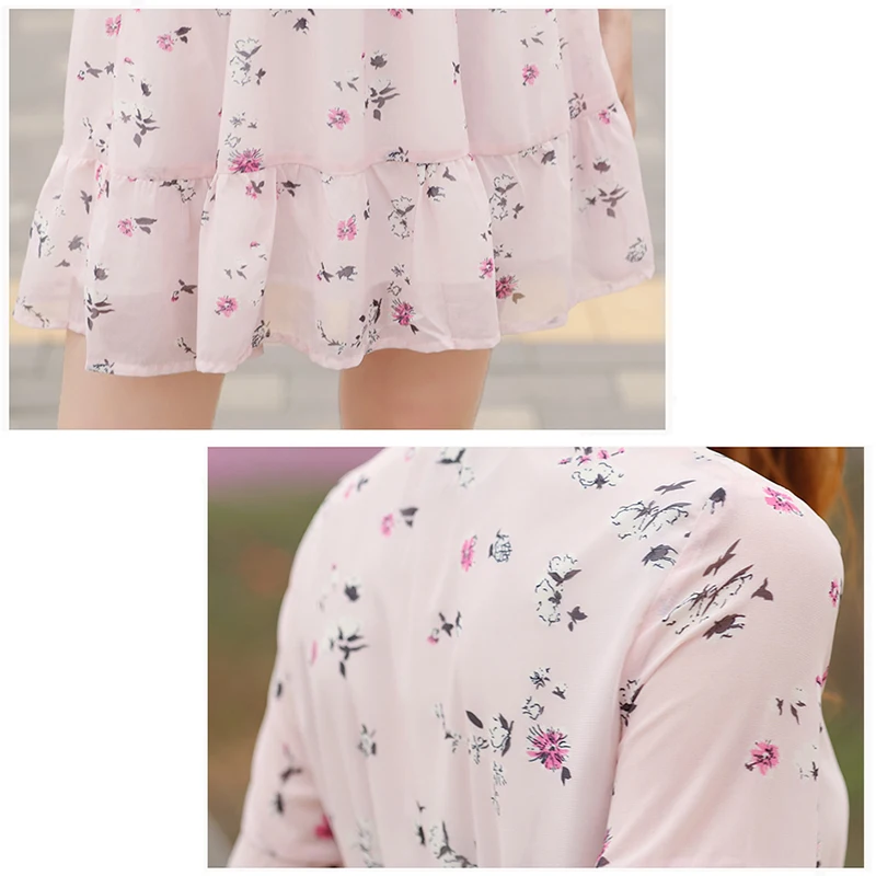 

Women Sweet Summer Dress Printed Chiffon Dress Boho Sweet Girl Ruffles Dress Short Sleeve Floral Dress Vestidos 2020 Plus Size