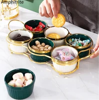 creative snack dish candy plate ceramic bowl with golden handle home table utensils living room dessert fruit plate
