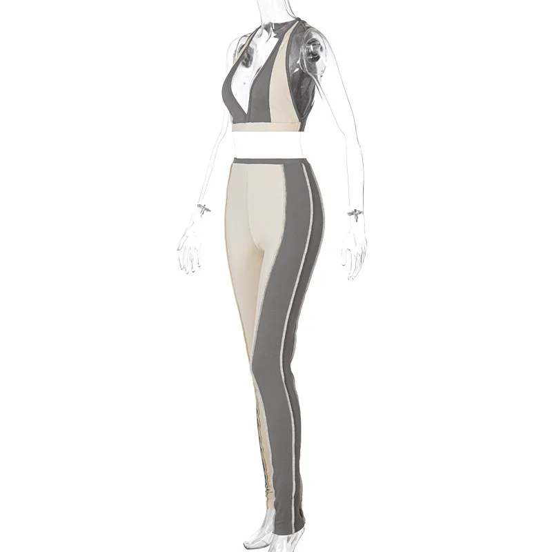 

Summer Patchwork 2 Piece Outfits Ribbed Tank Top And Pants Matching Sets For Women Casual Fashion Streetwear Suit